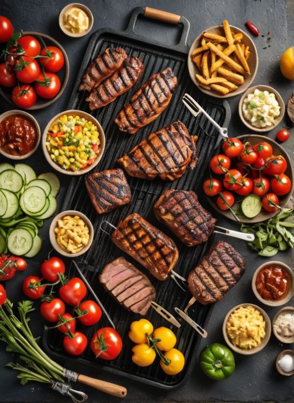 a green working space with laptop, notes, plants, computer